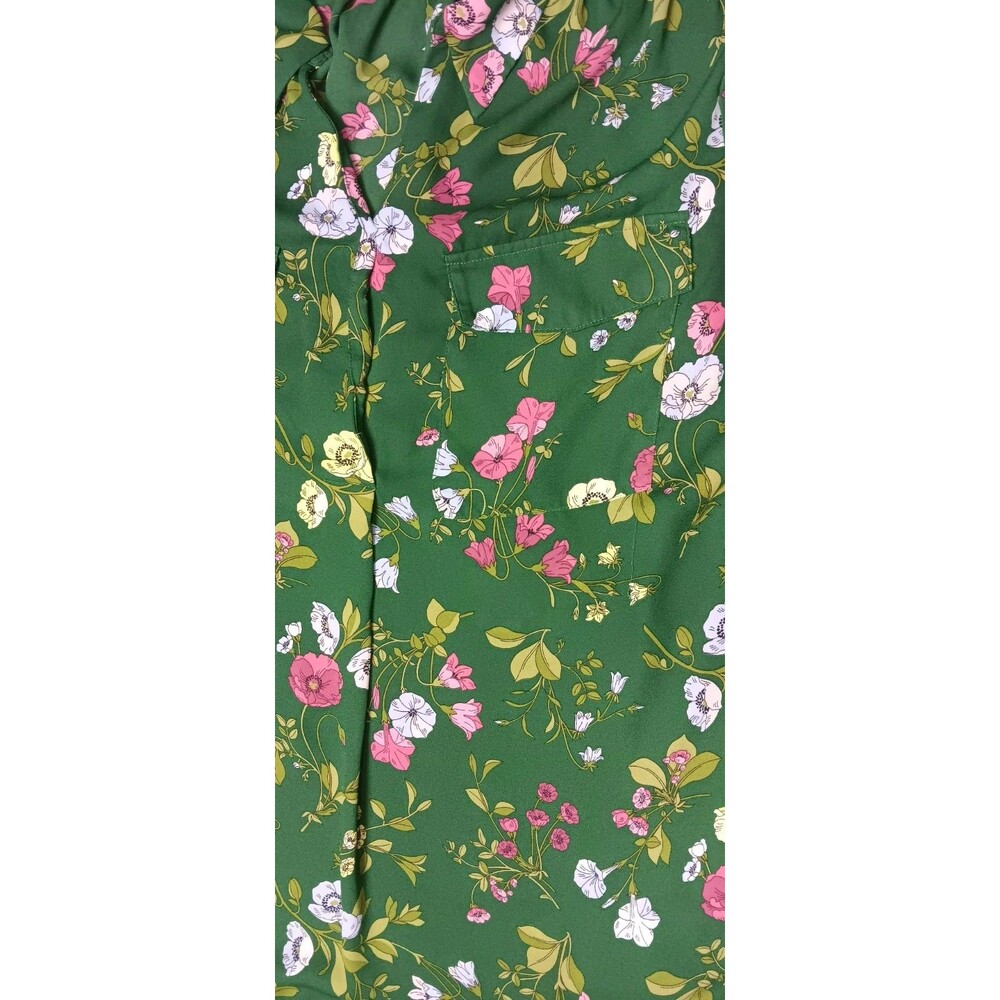 Ann Taylor Long Sleeve Blouse XLT Green Floral Bloomcore Garden Party Elegant - Picture 4 of 11